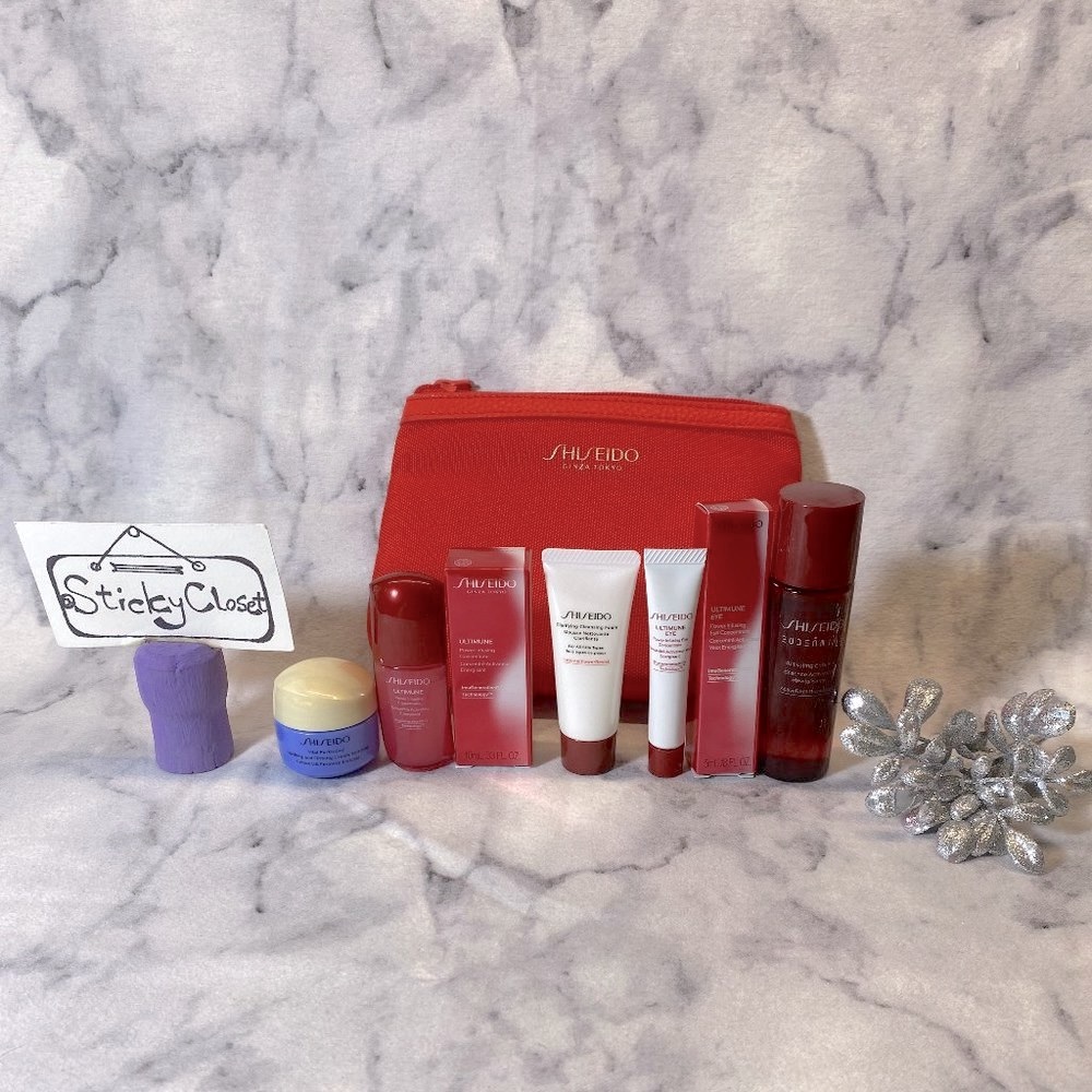 SHISEIDO Skincare Set-Red Pouch,Cleanser Foam,Concentrates&Firming Cream-6pc-NEW